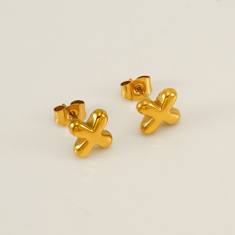 Gold color / 1 Pair Simple Series Elegant Letter X Titanium Steel 18K Gold Plated Women's Stud Earrings Picture24